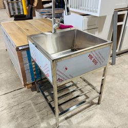 Stainless Steel Freestanding Laundry Sink with Faucet 24”w x 24”l x 10”D x 32”H  $189 in box, $209 assembled  