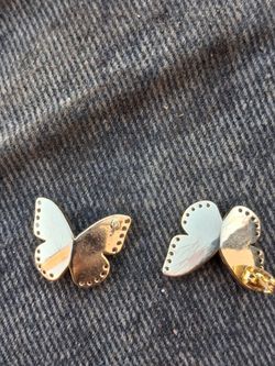 Butterfly Stud Earrings Gold and White