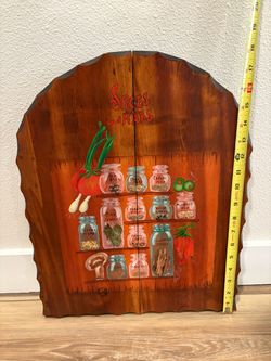 Vintage Handmade Spices & Herbs Wood Wall Plaque Farmhouse Country Cottage Core