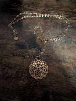 Dolce Vita Gold Tone Intricate Medallion Long Line Necklace