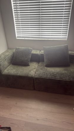 Green Corduroy Modular Sofa Sections
