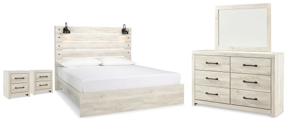 Cambeck Whitewash King Panel Bed, Dresser, Mirror and 2 Nightstands