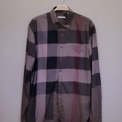 Burberry Brit Check Stretch Cotton Poplin Shirt Beige Dark Brown Medium