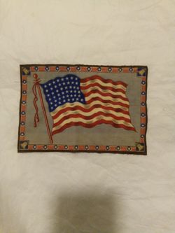 Antique 1910 FLANNEL GRAY CIGAR BOX AMERICAN FLAG 