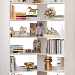 Bookshelves 6 Tiers with Baffles Industrial Large Corner Etagere Bookcase Storage Display Rack for Living Room Home Office