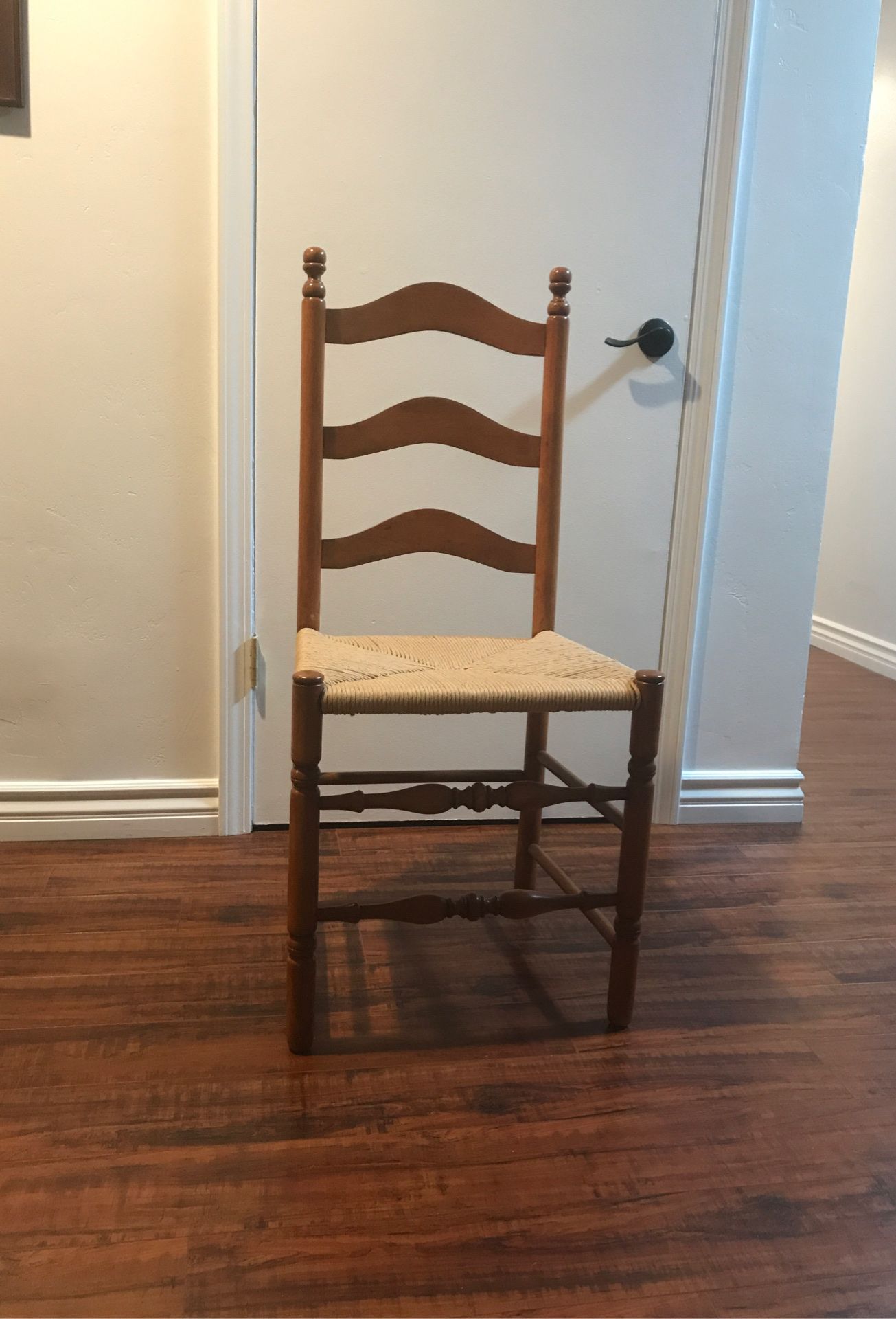 Set of 6 rush seat antique cherry wood chairs