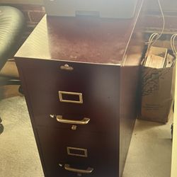 Vintage General Tanker Desk With Matching Leather Chair and File Cabinet