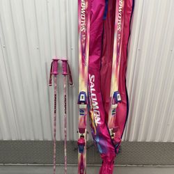 SALOMON Le Ciel Skis 171cm w/ Bindings, Poles And Bag, Vintage 