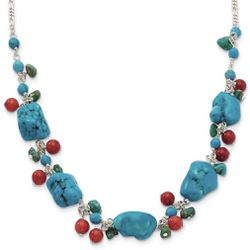 Sterling, Turquoise, coral and Howlite 16IN necklace
