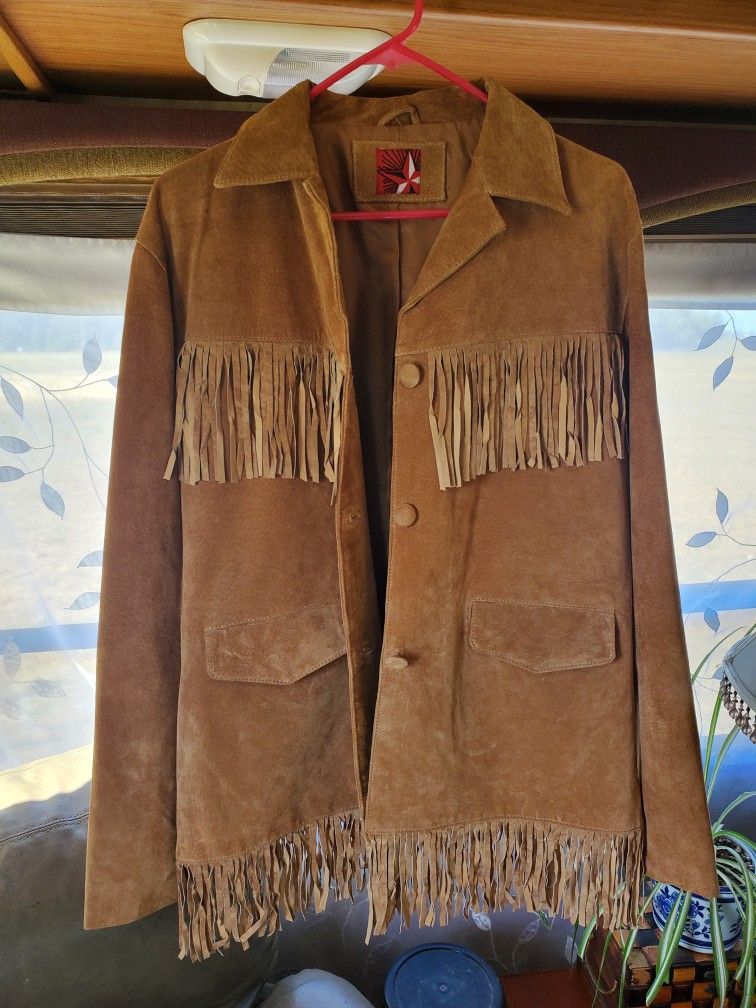 Woman's Vintage Fully Lined Suede Jacket With Fringe Size Xl