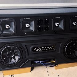 NEW CUSTOM BOX FOR SINGLE CAB TRUCKS WITH MIDRANGE SPEAKERS TWEETERS AND SUBWOOFERS KICKER AUDIO 