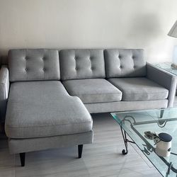 West Elm Grey Sofa w/ right or left Ottoman