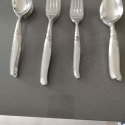 Silverware, Oneida Stainless,  7 Large Spoons, 1 Large Fork,  3  small forks,  4 Large forks,  4 Knives,  5 Medium spoons, 5 small spoons,