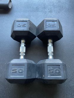 50 lbs Hex Rubber Dumbbell Weights….  Home Gym Fitness….