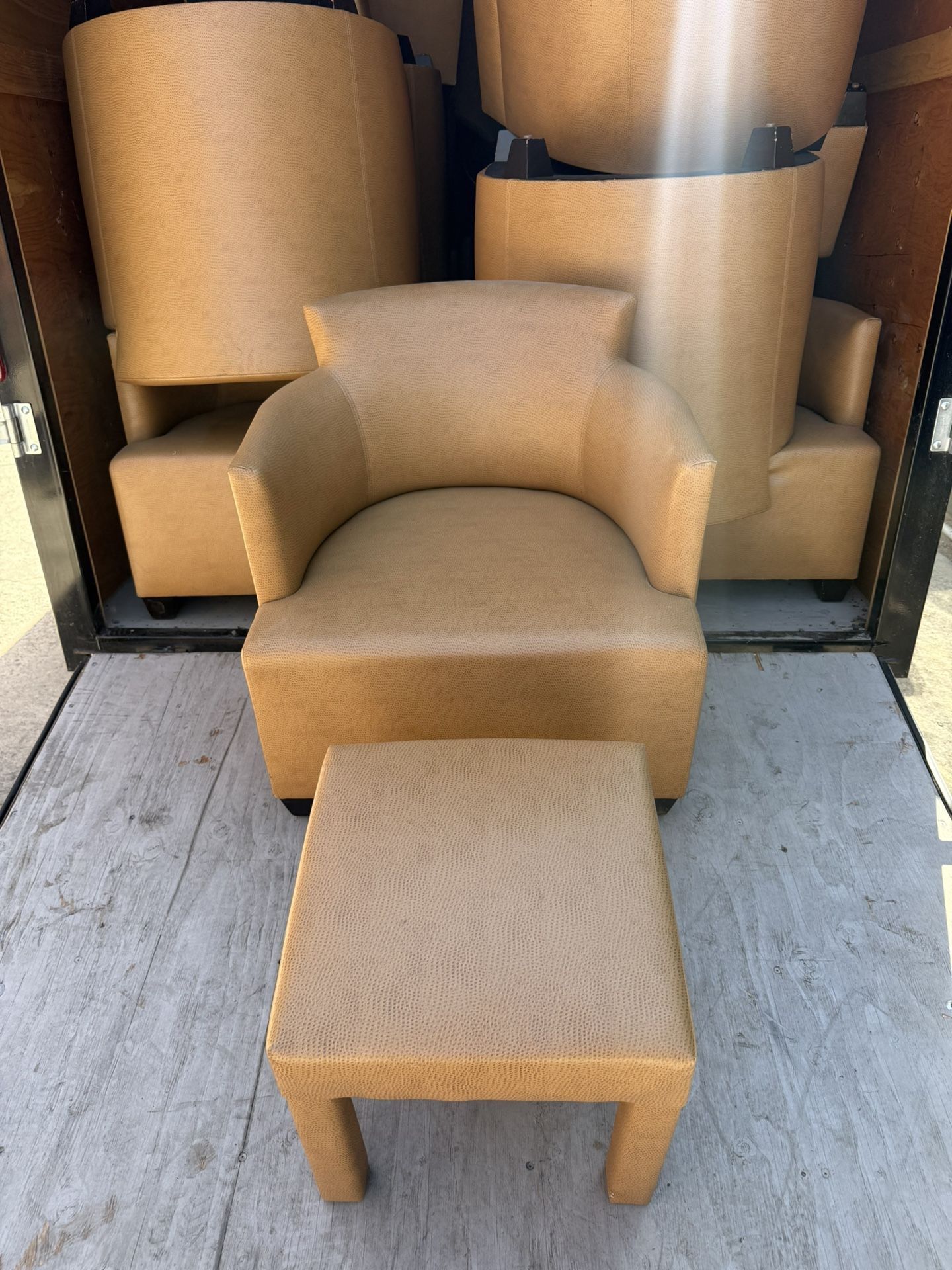 LEATHER CHAIR AND STOOL