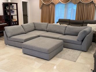Grey Fabric Two-Piece Sectional Couch