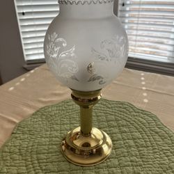 Vintage Brass Spring Loaded Candle Holder With Frosted Etched Globe