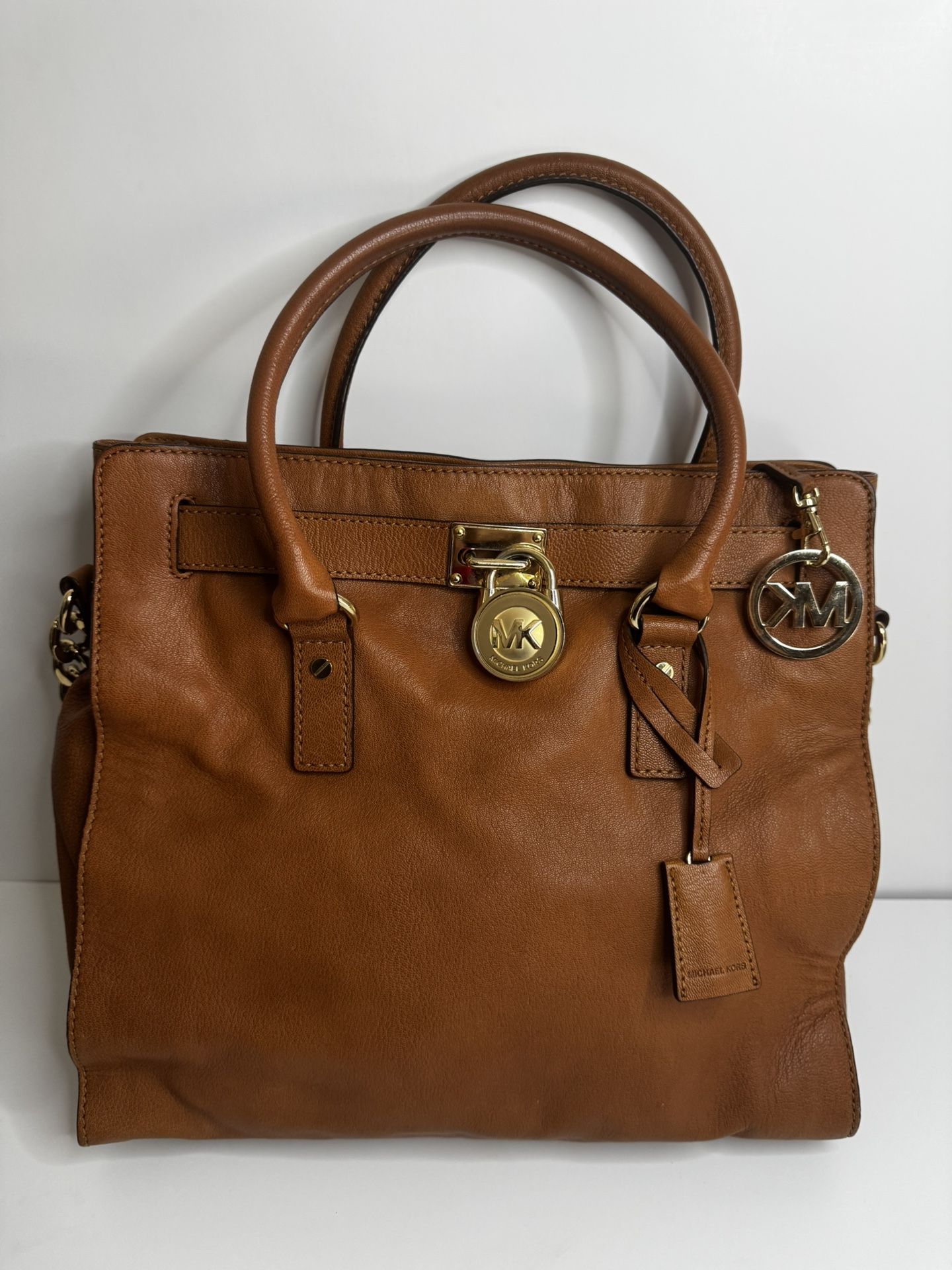 Michael Kors Hamilton Large Saffiano Leather Handbag w Gold Rock Brown