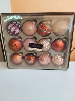 Rachel Zoe Set of 12 Glass Christmas Ornaments