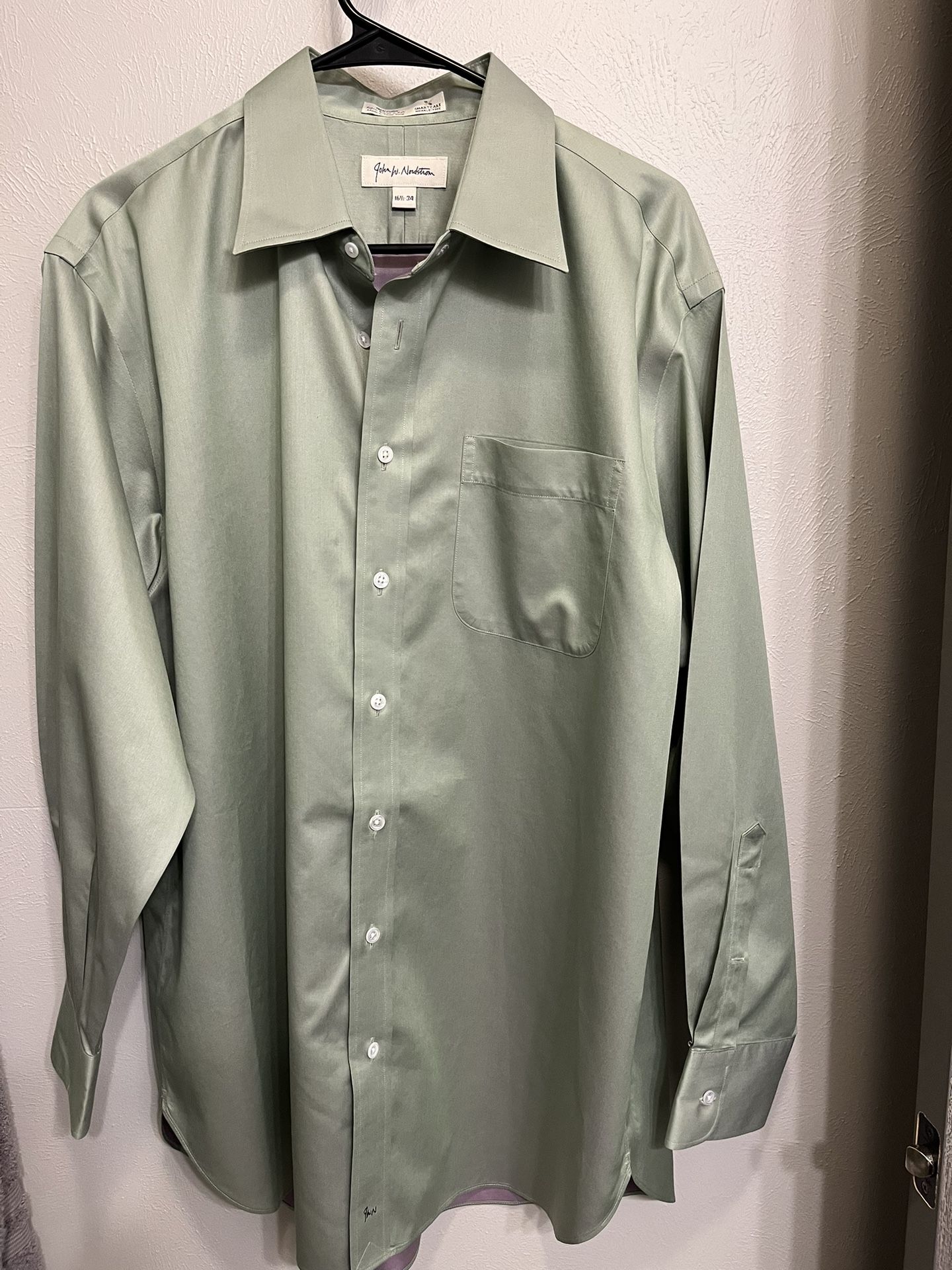 John Nordstrom Men’s Button Up Iridescent Sage  Green Dress Shirt Size 