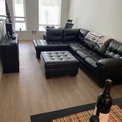 Dark Black/Brown Couch with Ottoman – Gently Used