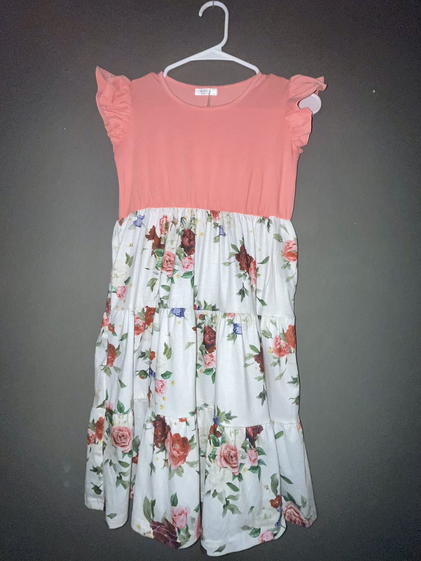 NWT Girl’s Summer Dress Ruffle Sleeve Tiered Swing  Sundress With Pockets Us Size 10 (140)