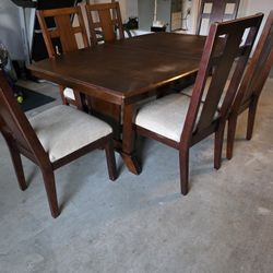 Solid Wood Dining Table Set – 6 Chairs + Extension Leaf – $80 OBO