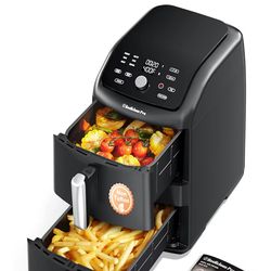 Brand new 12QT Large Double Air Fryer, 10-in-1 Dual Airfryer with 2 Baskets & SyncHeat Tech for Even Cooking, Stacked Compact Design, Smart Finish & M