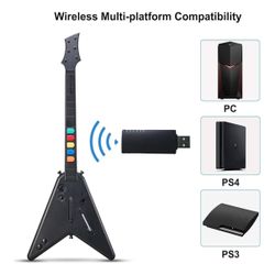 DOYO PC Wireless Guitar Hero Controller with Dongle for PS3, PS4/PlayStation 4, Compatible with Guitar Hero & Rock Band, Plug-and-Play