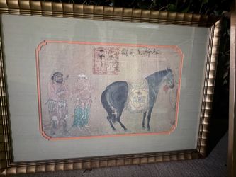 TARTARS BRINGING A TRIBUTE OF HORSES BY HAN-KAN Chinese Print Framed Signed