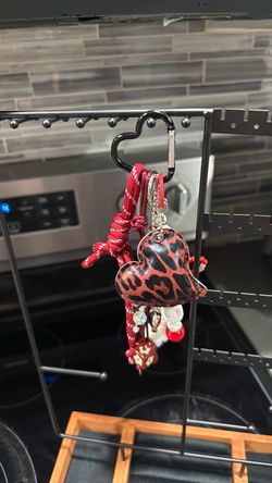 Leopard Print Heart Keychain with Charms