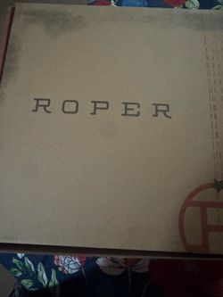 Roper cardboard shoe  box in Rust brown with barcode  label