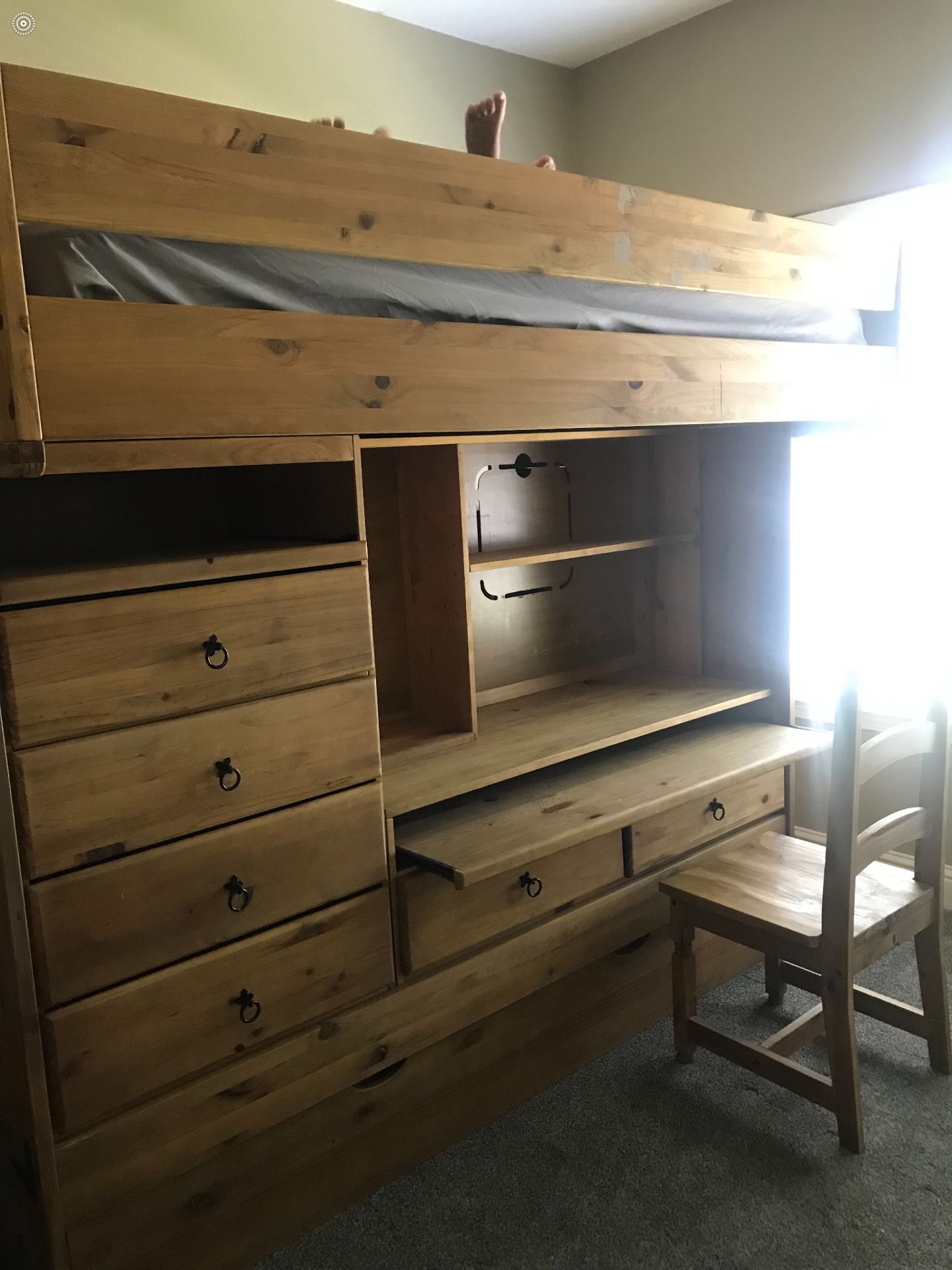 Wooden bunk bed with pull out trundle and desk