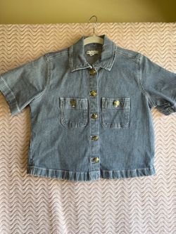 Free Assembly Striped Cropped Button-Up Shirt