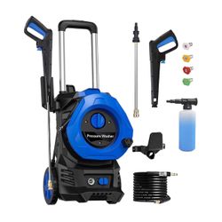 Electric Pressure Washer 1290 PSI 1.2 GPM with 25 FT Hose, 16.4 FT Power Cord, Soap Tank, 4 Nozzles, Blue Car Wash Machine for Heavy-Duty Patio and Ve