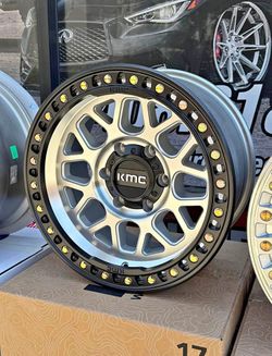 KMC GRS Machined W/Satin Black Lip Wheels in Stock 17x8.5 6x139.7 +0 Offset fits CHEVY GMC TOYOTA