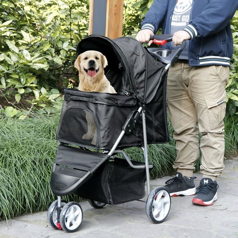 Foldable Dog Stroller 3 Wheels Pet Stroller for Dog / Cat Durable Travel Carrier With Storage Basket - Black