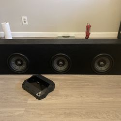 JBL AMP, 3 8 Inch JBL SPEAKERS, AND BOX