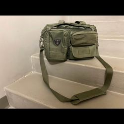 Tactical army green lined canvas bag travel diaper bag overnight crossbody  gym carry on laptop bag