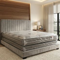 New QUEEN SIZE BED SET VELVET BED WITH MATTRESS AND BOX SPRING SET 3PCS NEW BEDROOM FURNITURE BED SET // CAMA QUEEN NUEVA 