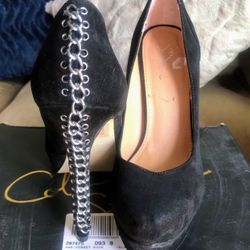 NIB Colin Stuart Chain Metal Corset Heels- Black- 8