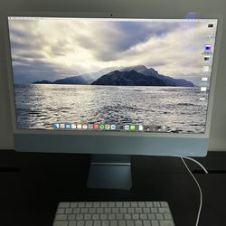 Blue iMac Desktop With Apple M1 Chip And Desk Bundle 