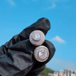 Hip Hop Style Bling Gold Plated Round CZ Zircon Diamond Stud Earrings With Strew Backs 