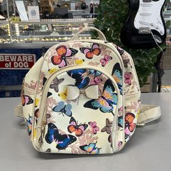 Egg White Multicolor Butterfly With Bow Backpack