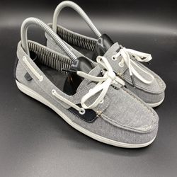 WOMENS SPERRY TOP SIDER SHORESIDE SLIP ON GRAY BLACK WHITE STS93571 SIZE 7M Y726