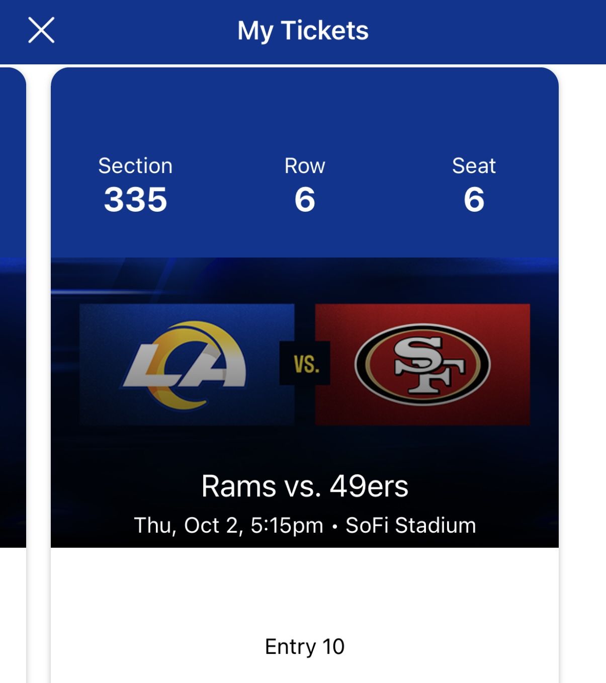 Los Angeles Rams Vs San Francisco 49ers Mid Level 335 Section