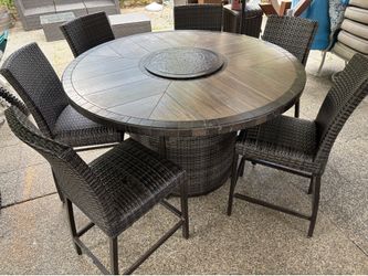 Large Outdoor Table w/ Fire Pit and 6 Chairs