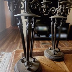 2 Antique-Style Ornate Metal Candelabras