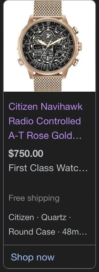Citizen Navihawk Radio Controlled A-T Rose Gold PVD Plated Eco-Drive Radio