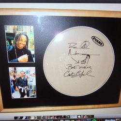 Dave Matthews & Carter Beauford Autographed Drum Head ( Evan’s Drumhead) Framed Ensemble 